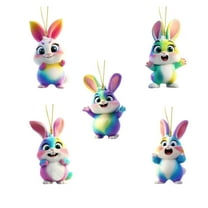 Nmdmisc 5Pcs Easter Decoration 2025 Easter Colorful Gradient Bunny Hanging Ornament Acrylic Pendant Easter Cartoon Cute Rabbit Hanging Ornament Decoration