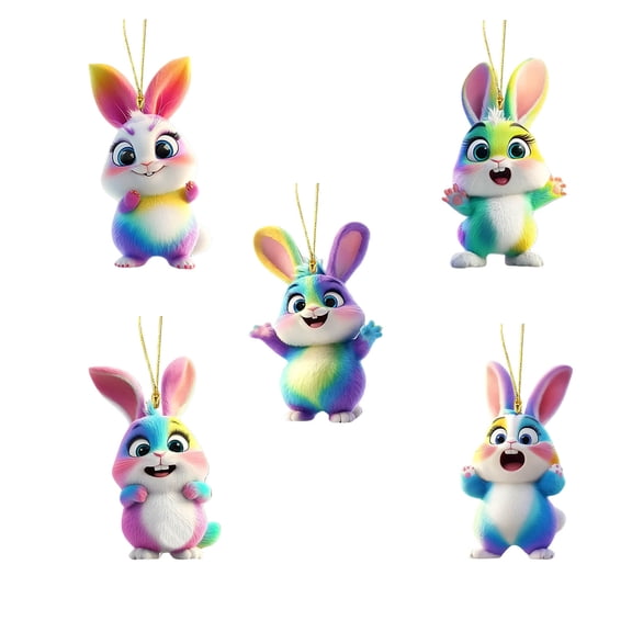 Nmdmisc 5Pcs Easter Decoration 2025 Easter Colorful Gradient Bunny Hanging Ornament Acrylic Pendant Easter Cartoon Cute Rabbit Hanging Ornament Decoration
