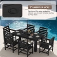 thumbnail image 3 of SERWALL 7-Piece Patio Dining Set, 59" Outdoor Dining Table with Umbrella Hole and 6 Chairs for Garden, Deck, Poolside, Black, 3 of 9
