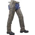 thumbnail image 1 of bikersgearonline Men's Riding Distressed Brown Butter Soft Leather Motorcycle Chaps W/Zip-out Liner (2XL), 1 of 4