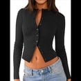 thumbnail image 4 of Blusas de Larga para Mujer, Cárdigan Ligero de Otoño, Camisetas para Salir, Blusas Acanaladas con Botones, Lindas y A Negro XL, 4 of 10