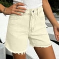 thumbnail image 5 of felwors Women's High Waist Beige Denim Shorts 2026 Trendy Raw Hem Stretchy Casual Shorts for Daily Vacation Wear（Beige， S）, 5 of 7