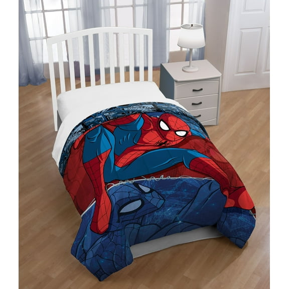 Spider-Man Marvel Burst Microfiber Polyester Twin Reversible Comforter Blue