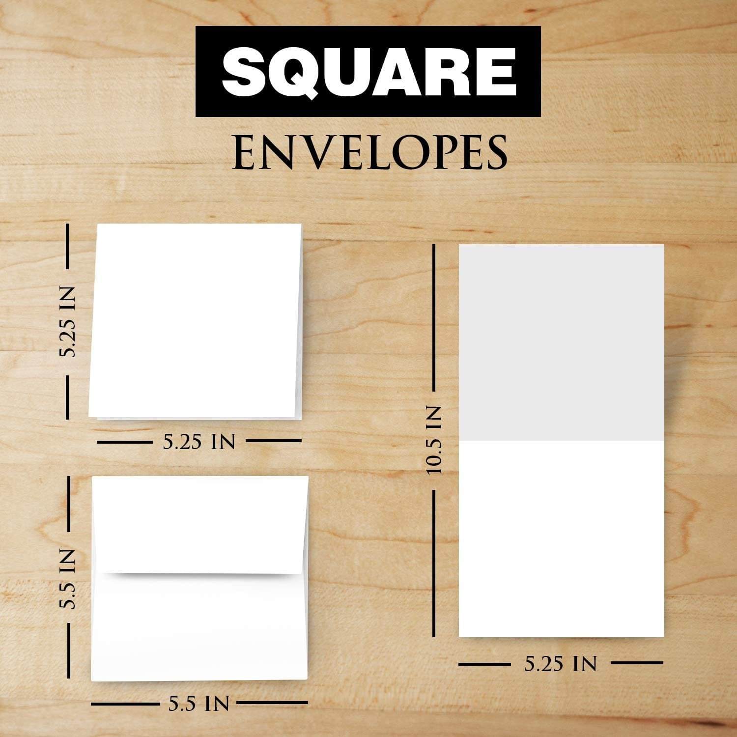 5.25 x 5.25” White Blank Square Foldover Cards with 5.5x5.5” Envelopes – Great for Greetings, Announcements and Invitation Cards | Heavyweight 80lb (216gsm) Card Stock | 25 per Pack