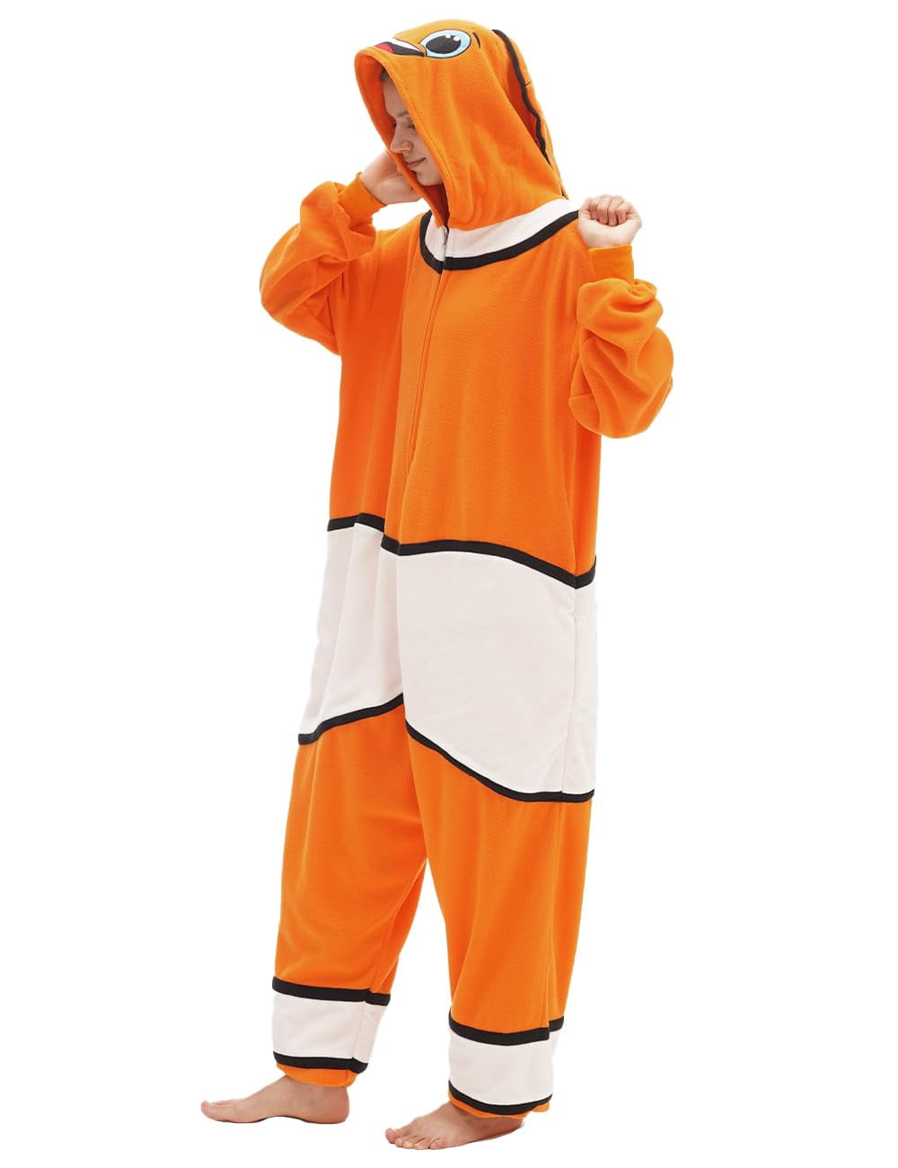 Clownfish Costume Adult Animal Onesie Pajamas Halloween Cosplay Hooded Homesuit Jumpsuit for Women Men