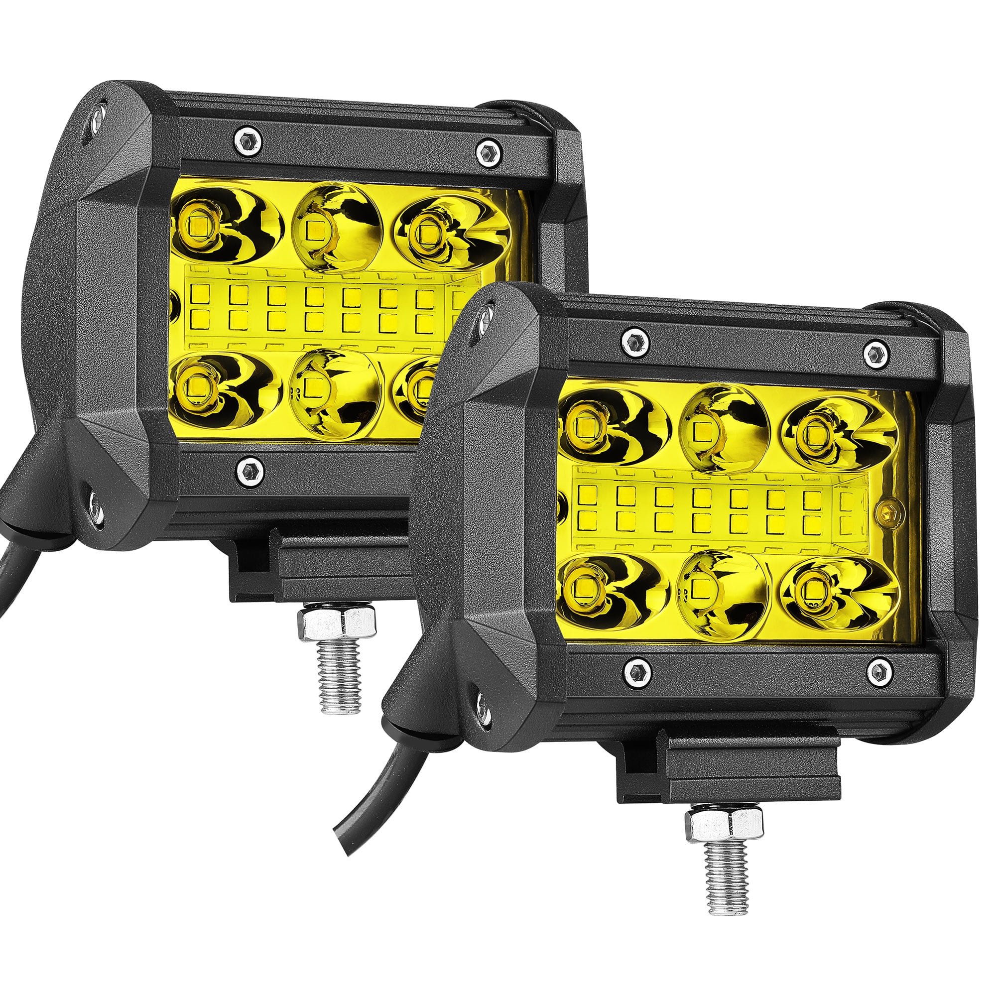 LED Pods Work Light Bar OFFROADTOWN 2x 4inch 3000K Amber Spot Flood