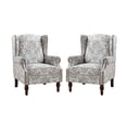 thumbnail image 4 of Wingback Accent Chair Floral Set of 2, Traditional Fabric Armchair Nailhead Trim Wooden Legs Home Living Room Bedroom Beige, 4 of 8