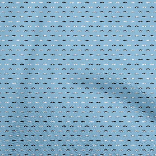 oneOone Polyester Spandex Medium Blue Fabric Conversational Moustache Fabric For Sewing Printed Craft Fabric By The Yard 56 Inch Wide