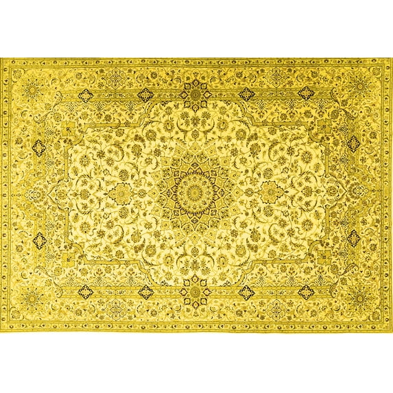 Ahgly Company Machine Washable Indoor Rectangle Medallion Yellow Traditional Area Rugs, 2' x 3'