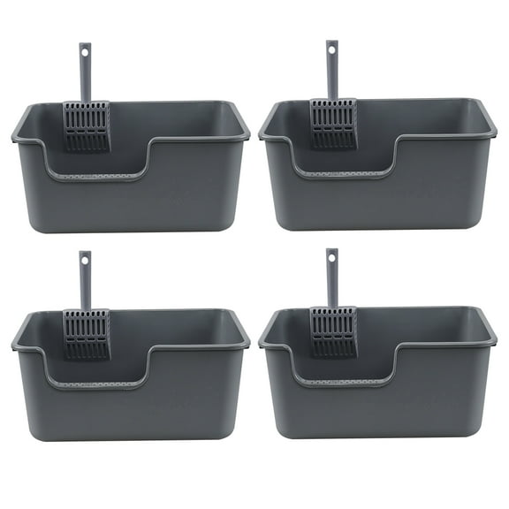 Wekioger Gray Plastic Open Cat Litter Boxes with Litter Scoops, 19.8" by 15.2" by 8.7", Set of 4