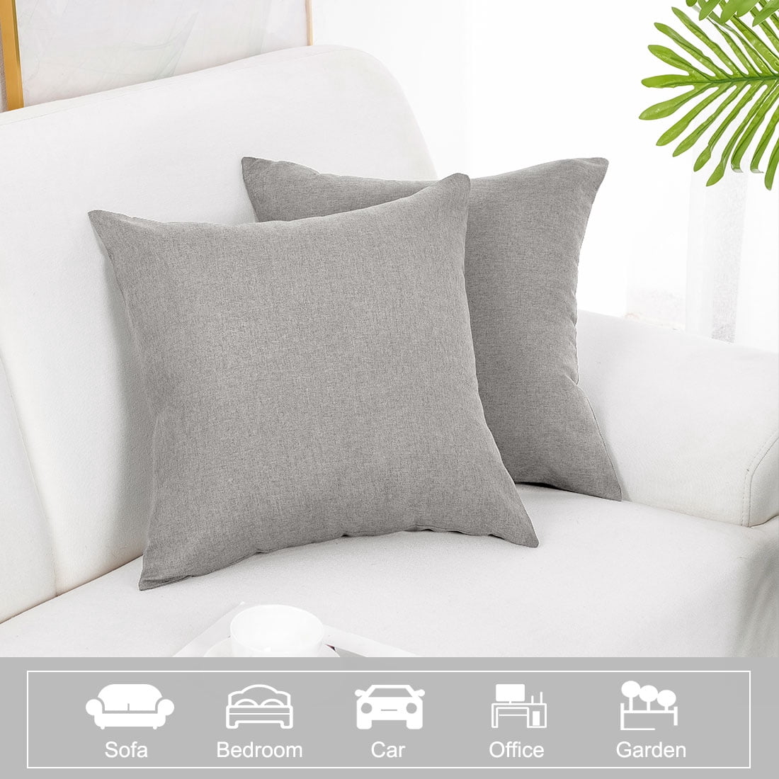 Unique Bargains 2-Pack Solid Waterproof Decorative Throw Pillow Covers Gray 18" x 18"