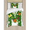 thumbnail image 1 of Letter M Twin Size Duvet Cover Set, Wildflowers with Butterflies of Various Shapes and Sizes Vibrant Color Image, Decorative 2 Piece Bedding Set with 1 Pillow Sham, Green Multicolor, by Ambesonne, 1 of 3