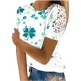 thumbnail image 1 of Camisas de Manga Corta para las Mujeres Impresión Cuello Redondo Suéter Encaje Blusa, Top Casual para el Hogar Y Diario, 1 of 1