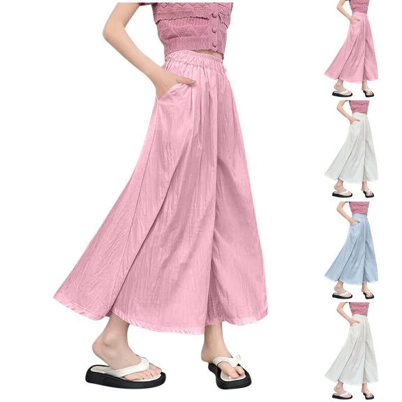 Ashirexll Wide Leg Pants, Summer Pants, Girls Pants Elastic Waist Wide Leg Pants Summer Loose Casual Trousers for Children
