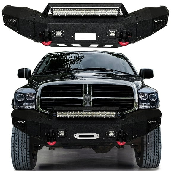 Vijay Compatible with 2006-2007-2008-2009 Dodge RAM 2500/3500 Front Bumper Textured Black Steel with Light and D-ring
