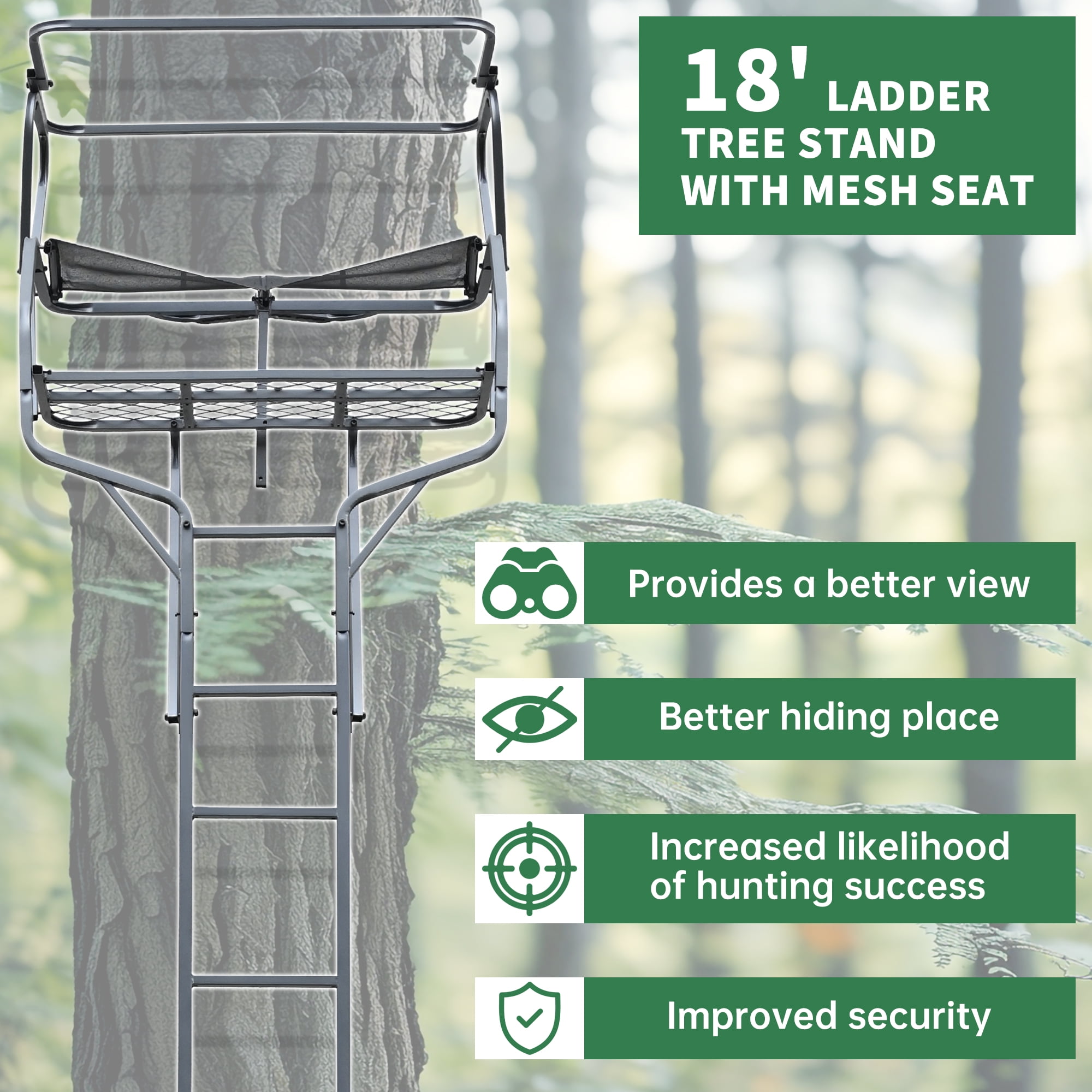 HECASA 18' 2-Man Ladder Tree Stand Climbing Tree Stand for Deer Hunting Elevated Climbing Seat Hunting Gear Equipment Accessories, 500 lb Weight Capacity