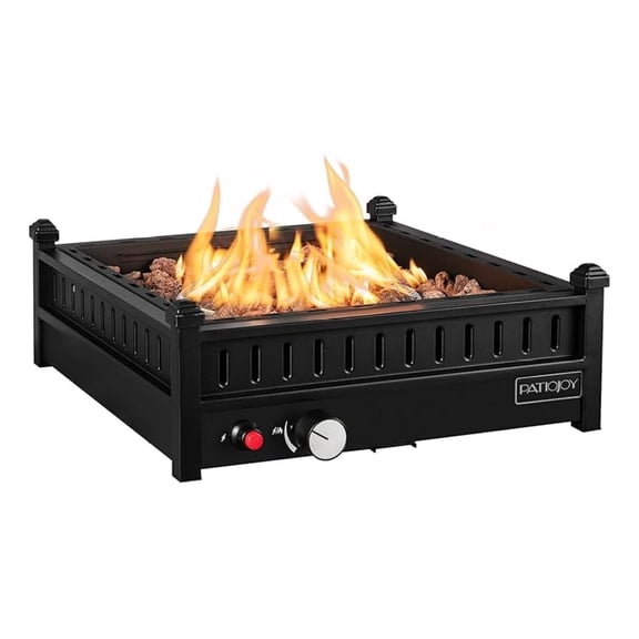 Portable Propane , Patiojoy 40,000 BTU Table Top Fireplace with Simple Ignition System, Adjustable Flame, Square Propane Firepit Bowl for Outdoors, Fit 2" Umbrella Hole Table