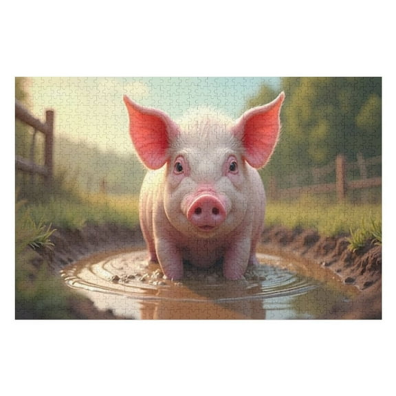 Puzzles for Adults 300 Pieces - Pig Is Sitting Puddle Water Puzzle Challenging Educational Toys Puzzles Reduced Pressure Gift