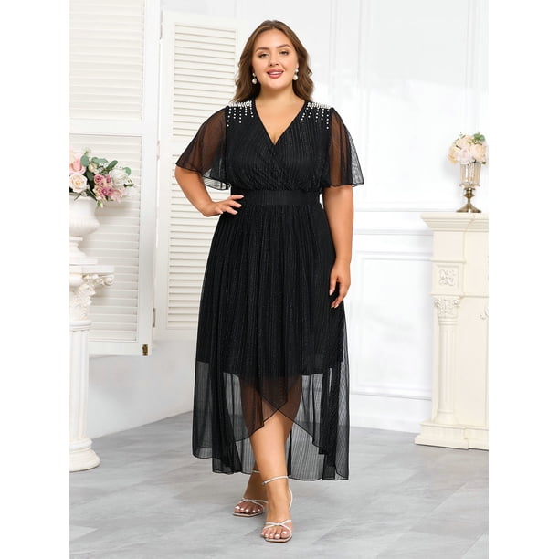 LapaPlus Plus Size Dresses for Curvy Women,Sparkly Studded Cocktail Party Dresses,Elegant Mesh Short Sleeve Ball Gown,Wedding Formal Guest Dresses - Walmart Business Supplies LapaPlus Plus Size Dresses for Curvy Women,Sparkly Studded Cocktail Party Dresses,Elegant Mesh Short Sleeve Ball Gown,Wedding Formal Guest Dresses - Walmart Business Supplies