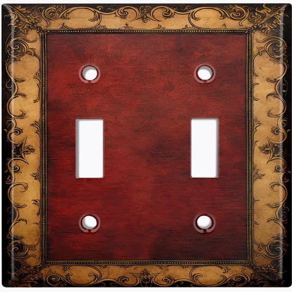 Metal Light Switch Wall Plate Outlet Cover (Printed Image of Ornate Floral Frame - Double Toggle)