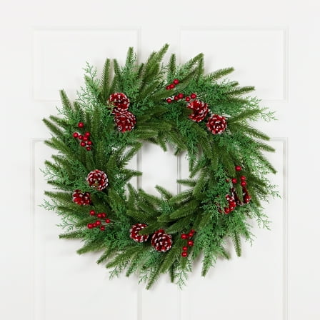 Northlight Real Touch™️ Wind River Fir with Glittered Pinecones Artificial Christmas Wreath - 24" -