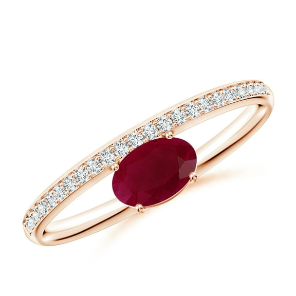 ANGARA Natural Oval Ruby Off-Centered Solitaire Ring With Diamonds in 14K Rose Gold for Women (Size-6x4mm) | July Birthstone, Birthday, Anniversary, Jewelry Gift for Women | Natural Ruby Ring