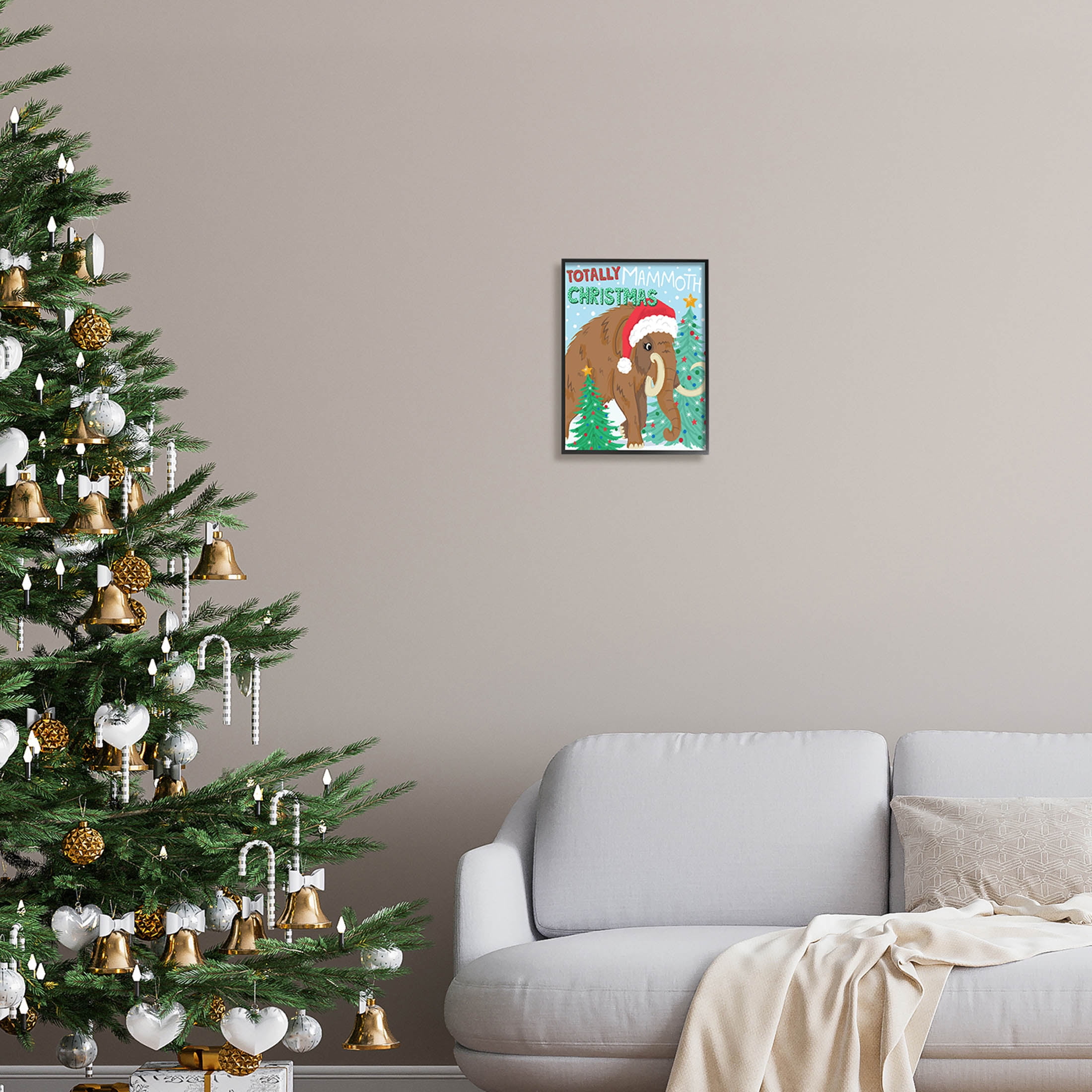 Totally Mammoth Christmas Scene Holiday Graphic Art Black Framed Art Print Wall Art