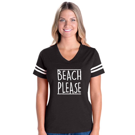 Womens Beach Please Football V-Neck T-Shirt