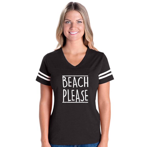 Womens Beach Please Football V-Neck T-Shirt