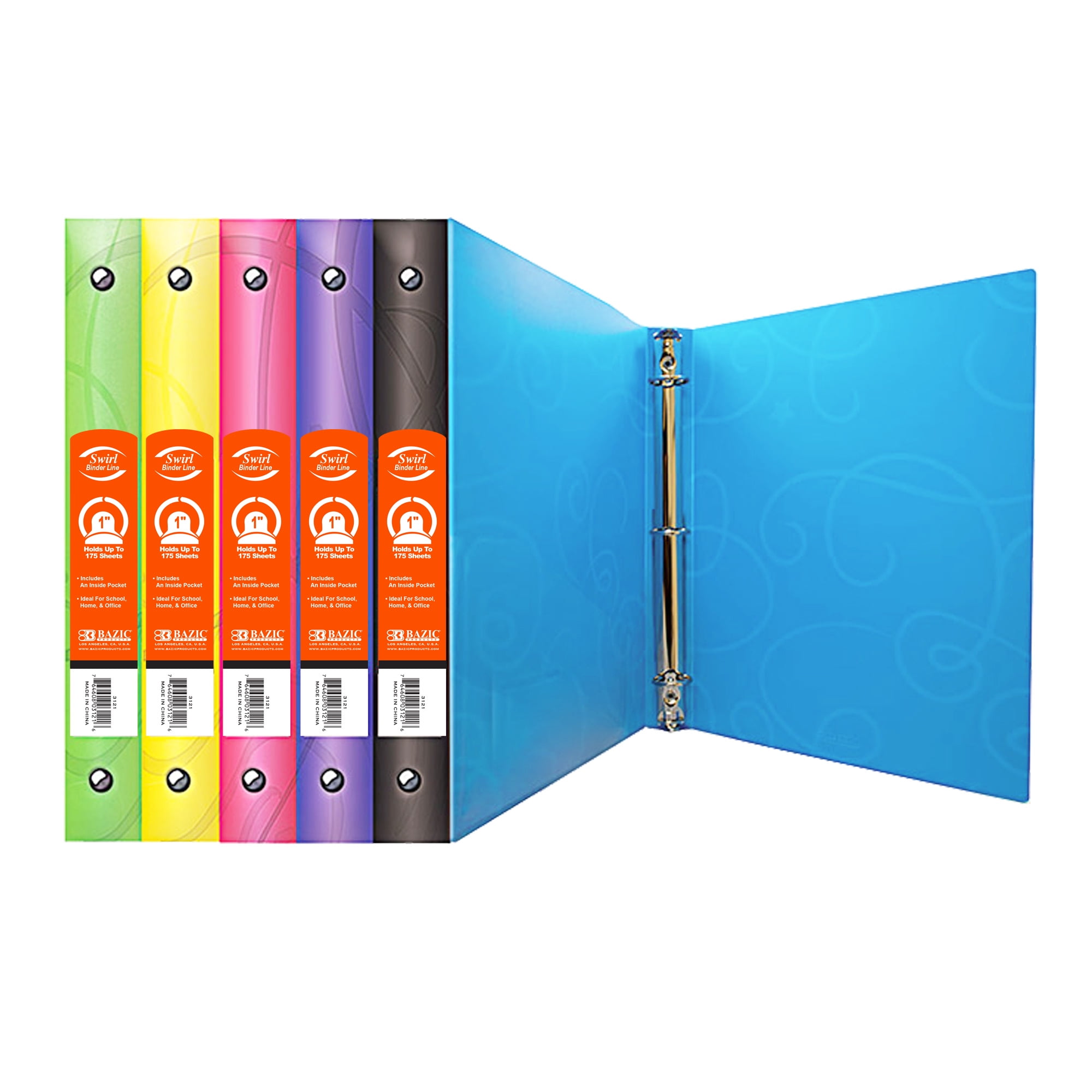 BAZIC 3 Ring Binder 1 Poly Binders Swirl Color Soft Cover Hold 175 