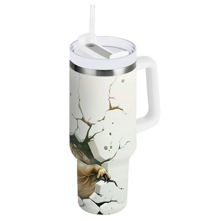 

JSTEL Dinosaur T-rex Breaking Wall 40 oz Tumbler Stainless Steel Water Bottle Vacuum Insulated Cup with Straw Lid & Handle For Travel Car Cup Holder