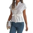thumbnail image 3 of Blusas de Mujer con Botones, Blusas Casuales de Verano, Camisas Elegantes de para el Trabajo, Blancas, S, 3 of 8