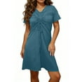 thumbnail image 2 of Kukoosong Women's V-Neck Ruched Bodycon Cocktail Dress with Short Sleeve, Soft Stretchy Polyester-Spandex Sleepwear Loungewear for Casual Comfort, 2 of 6