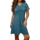 thumbnail image 1 of TaTaai Women's V-neck short sleeve dress, solid color, adjustable drawstring design, slim fit, casual stylish, soft breathable fabric, ideal for daily outings & brunch dates Gift, 1 of 6