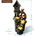 thumbnail image 2 of Three-Tier Outdoor Decorative Garden Birdhouse Water Fountain with LED Lights & Water Wheel, 2 of 9