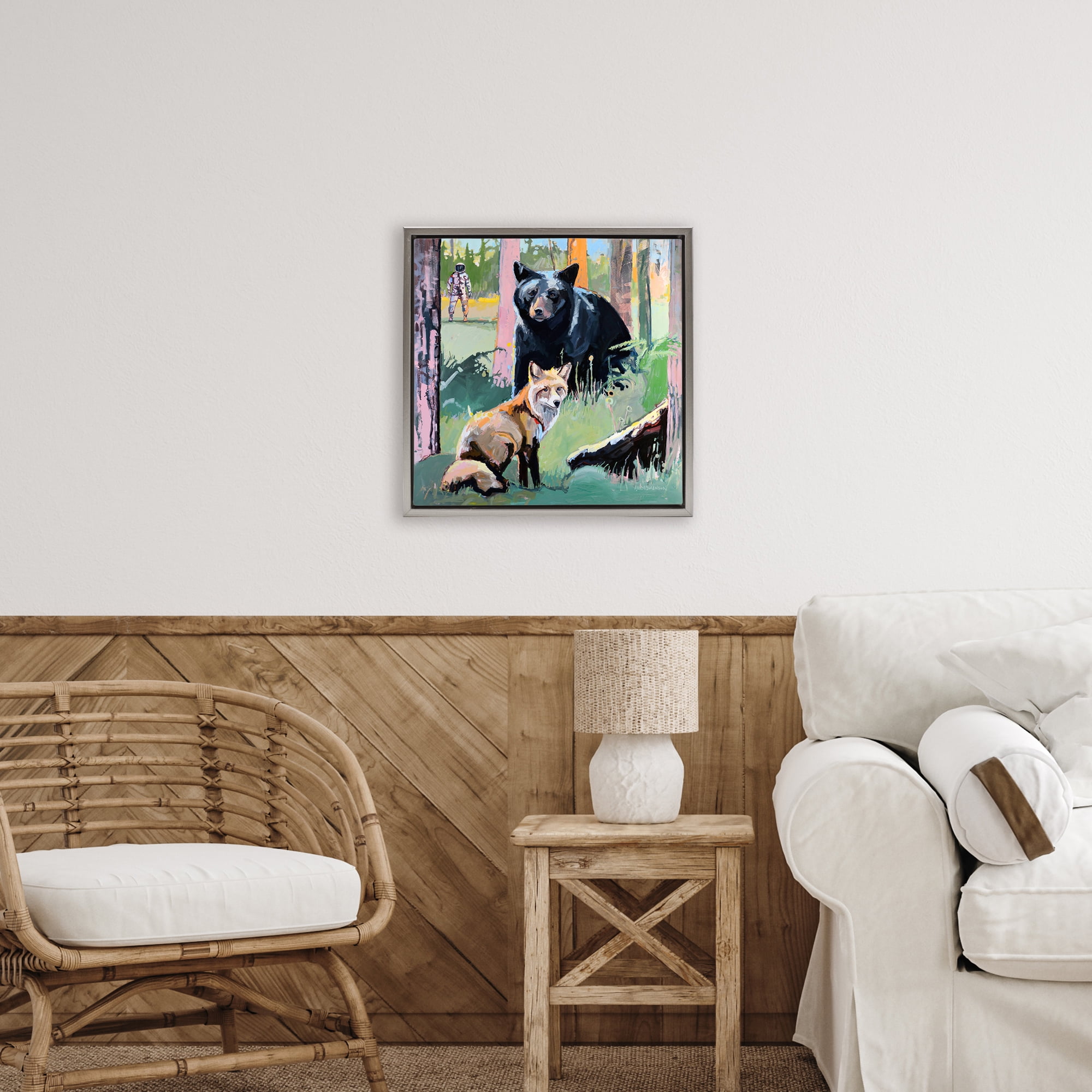 Forest Animals in Deep Space Gray Framed Floater Canvas Wall Art, design by Adam Swanson