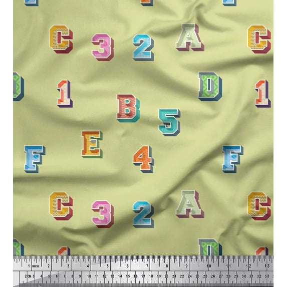 Soimoi Cotton Duck Fabric Numbers & Alphabets Text Print Fabric by The Yard 56 Inch Wide