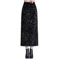 thumbnail image 2 of Delliss Women's Slim Fit Casual Trendy Solid Color Sequin Skirt Ankle Length, 2 of 8