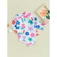 thumbnail image 2 of Bagilaanoe Toddler Baby Girl One-Piece Swimsuit Floral Print Long Sleeve Zipper Rashguard Swimwear 3M 6M 12M 18M 24M 3T Kids Ruffle Bathing Suit, 2 of 7