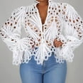 thumbnail image 5 of IROINNID Deals Womens Long Sleeve V-Neck Shirts ’s Sexy Ruffle Summer Puff Flare Shirt Hollow Out Tunic Blouses Tops,White, 5 of 9