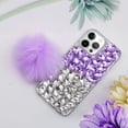 thumbnail image 6 of Compatible with iPhone 15 Pro Max Bling Case Luxury 3D Sparkle Diamond Crystal Rhinestones for Women Girls Glitter Case with Cute Plush Furry Ball Pendant Shockproof Protective Cover, Purple, 6 of 13