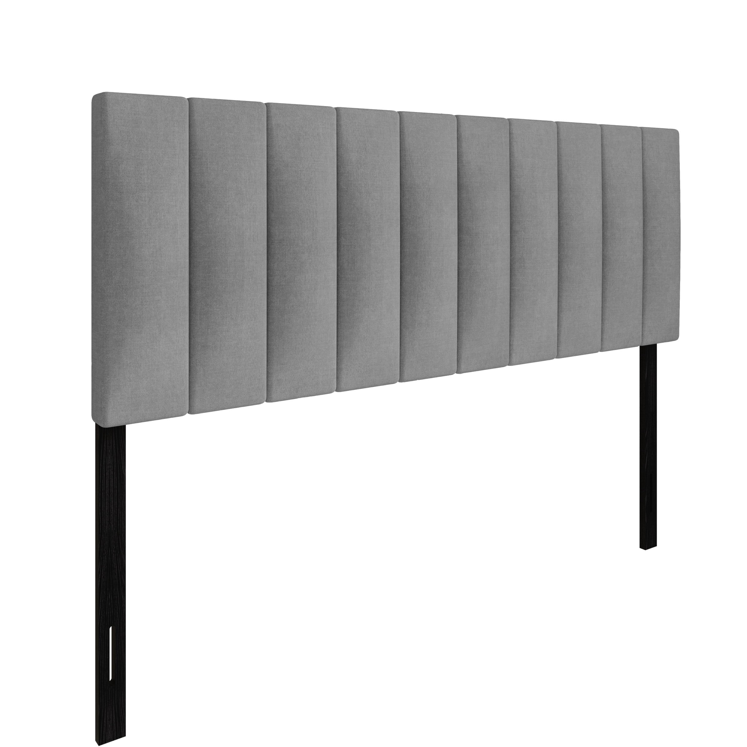 Home Design Dennis Queen Upholstered Headboard with Vertical Channel Design, Adjustable Height, Gray