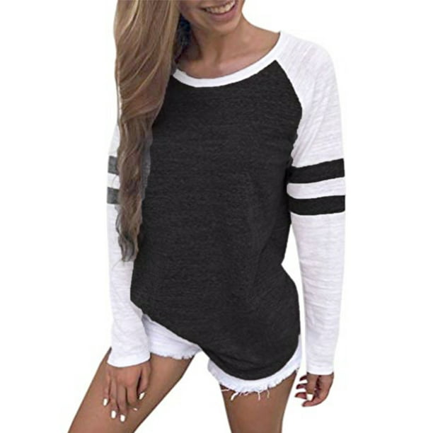 SAYFUT Long Sleeve Shirts for Juniors Striped Splice Color Blouse