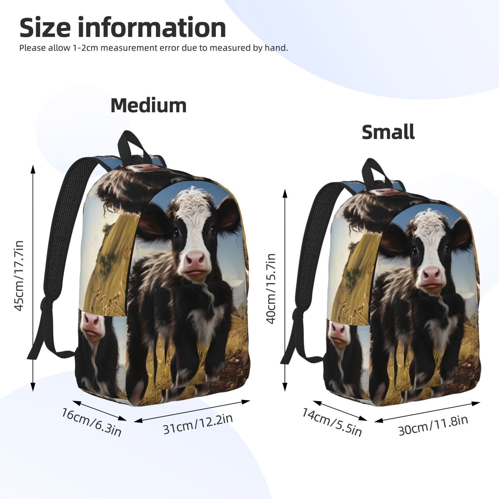 Vsdgher Cute Prairie Cow Print Canvas Backpack Travel Rucksack Unisex Knapsack 15.7/17.7Inch Laptop Backpack for Work,College -Medium