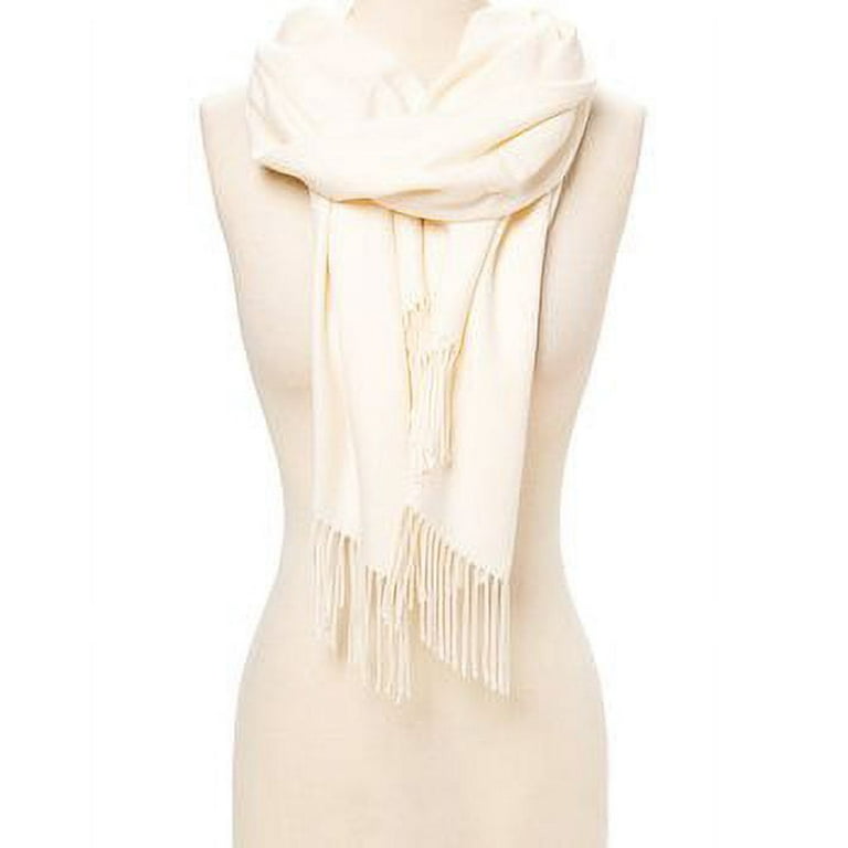 White Solid Scarfs for Women Fashion Warm Neck Womens Winter Scarves Pashmina Silk Scarf Wrap with Fringes for Ladies by Oussum, Women's, Size: Large