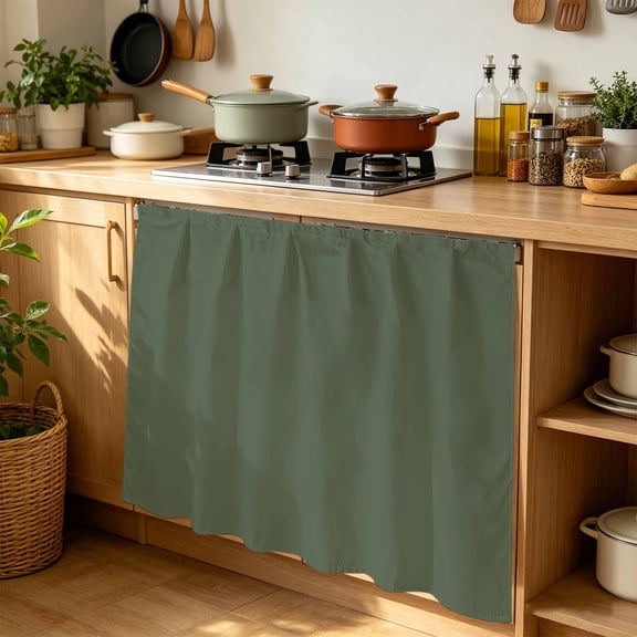 Olive Green Cabinet Curtains for Kitchen 35"Wx35"L, Deep Green Color Solid Background Autumnal Rustic Farm Laundry Sink Cabinets Magic Tape Short Curtain Privacy Panel for Bathroom Vanity Cabinets