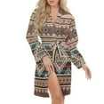 thumbnail image 5 of Southwest Native Aztec Night Robe Long Sleeve V Neck Robe With Belt Women's Sleepwear Dresses, 5 of 9