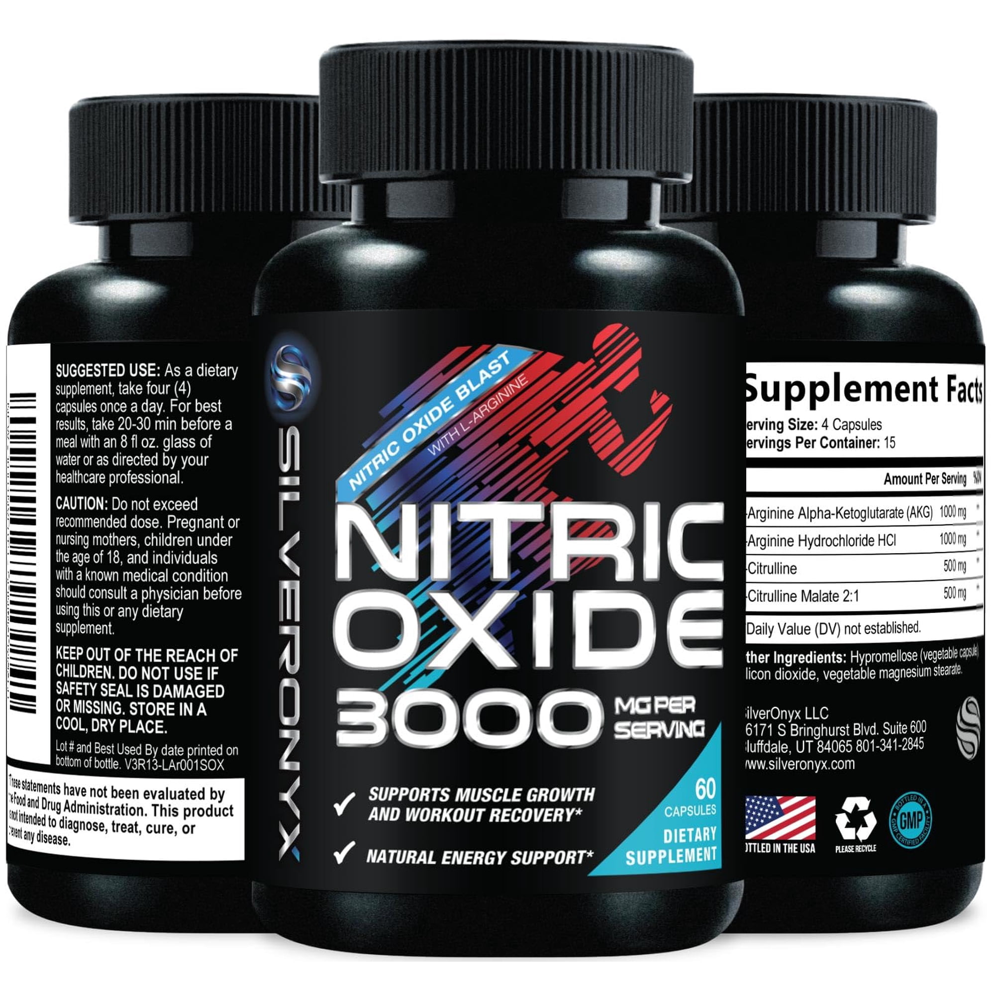 Extra Strength Nitric Oxide Booster - 3X Strength L-Arginine AKG & Citrulline Malate - Men & Women Premium Pre Workout Nitric Booster - Natural Energy & Muscle Support, Bottled in USA - 60 Capsules