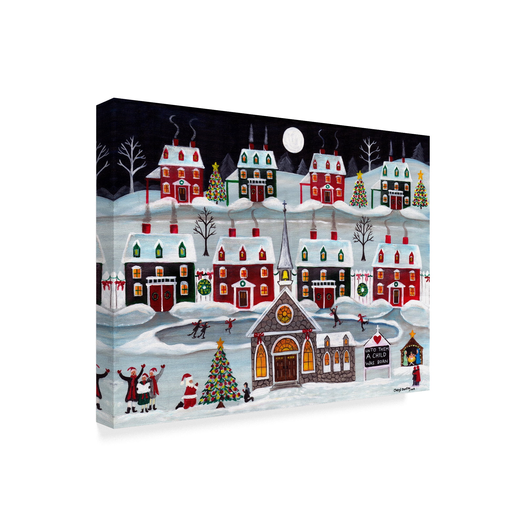 Trademark Fine Art 'A Child is Born Christmas Skating Village' Canvas Art by Cheryl Bartley