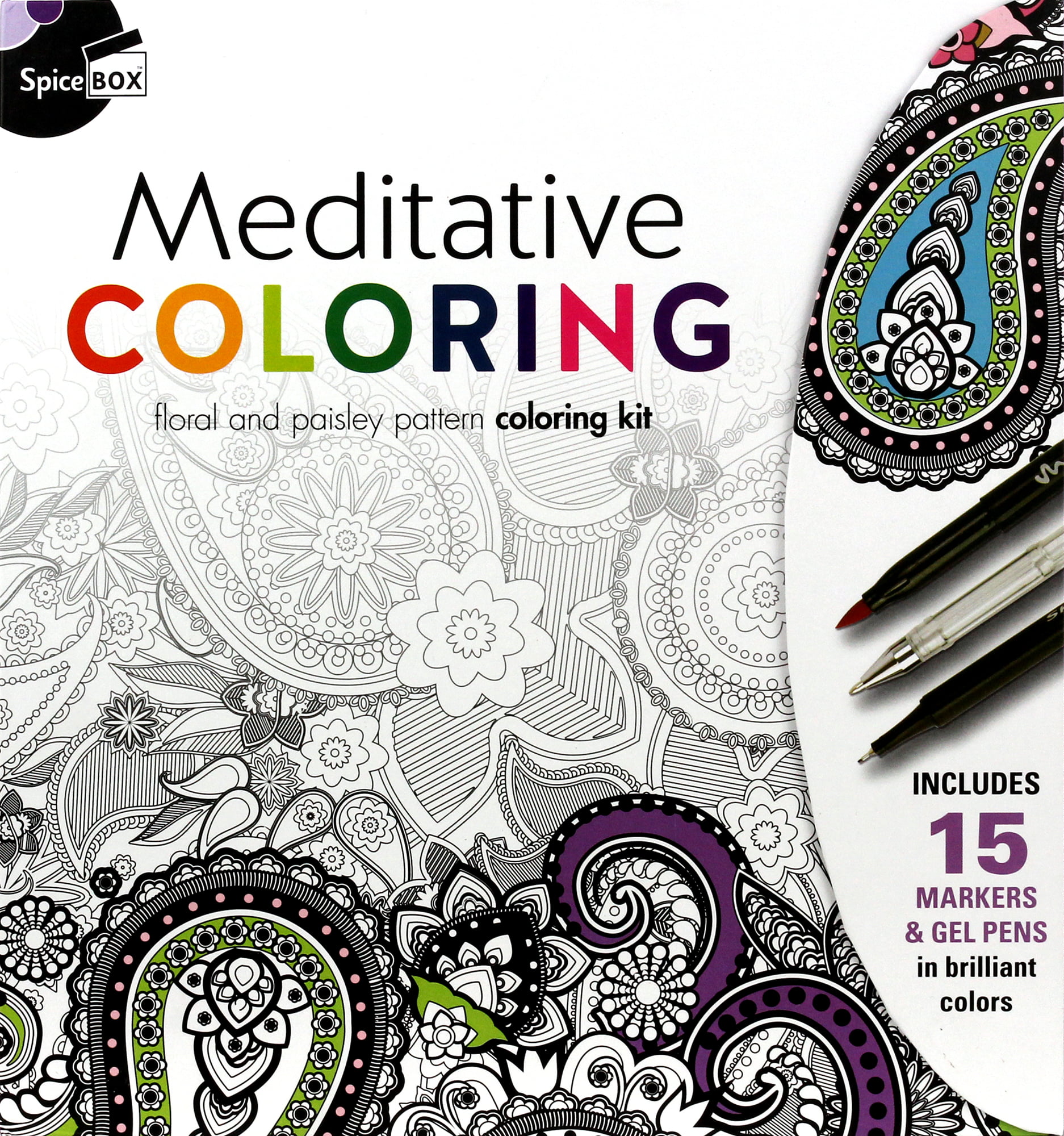 Meditative Coloring Kit Color Pad Floral Paisley Patterns 15 Markers Gel  Pens